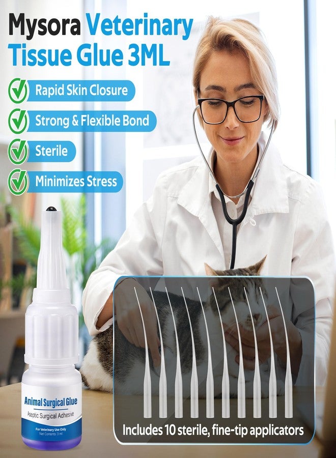 Mysora Veterinary Tissue Glue 3ml, Animal Skin Aseptic Surgical Adhesive, Fast Acting Waterproof Wound Closure for Pets, 10 Applicators for Precise Application, Pain Free & Stress Free - Image 2